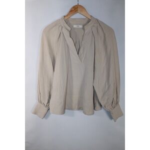 CO Collections Women's Medium Beige Linen Blend V-Neck Top